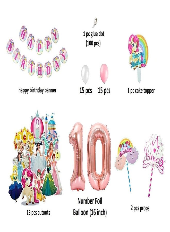 FI - FLICK IN 50 pcs 10th Birthday Decoration for Girls Car Castle Cutouts Metallic Balloons Princess Tenth Birthday Decorations Girl Number 10 Foil Balloon (Pack of 50, Pink) - Image 2